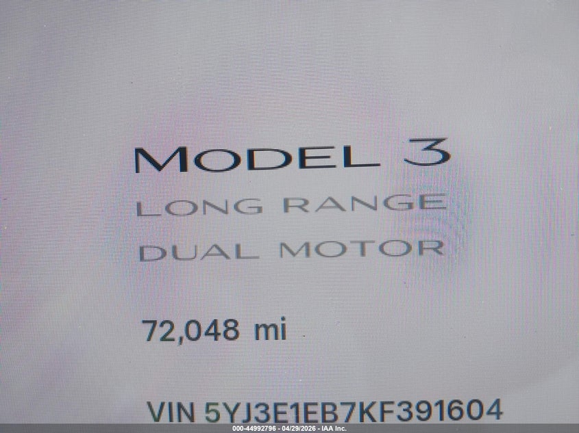 2019 Tesla Model 3 VIN 5YJ3E1EB7KF391604 IAAI salvage auction — LEFT FRONT, Original (Texas), sold $8,400 on 2026-07-09 (photo 7)