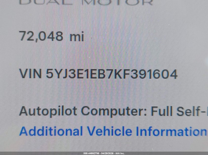 2019 Tesla Model 3 VIN 5YJ3E1EB7KF391604 IAAI salvage auction — LEFT FRONT, Original (Texas), sold $8,400 on 2026-07-09 (photo 9)