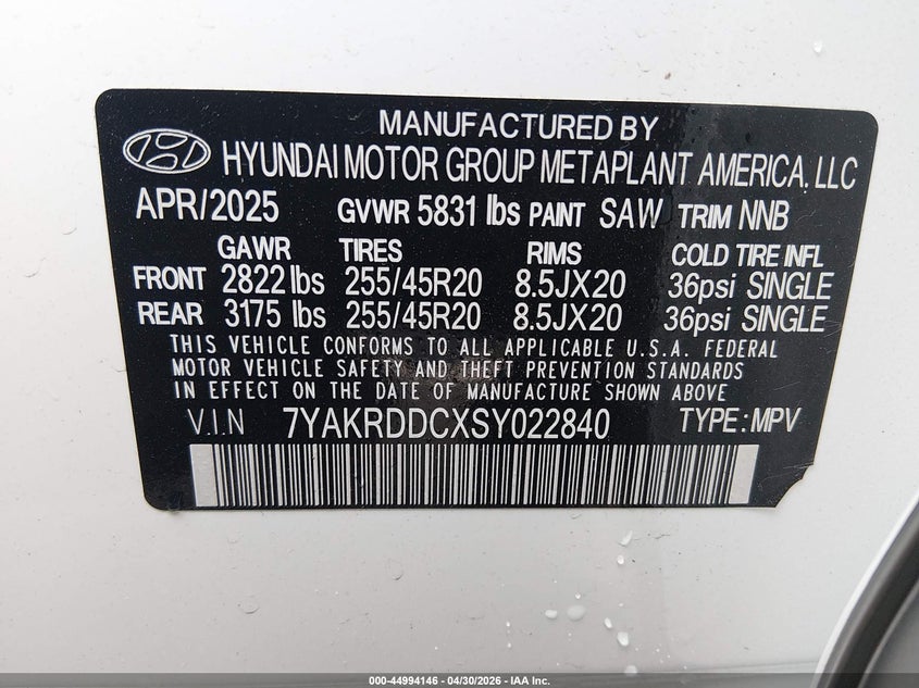 2025 Hyundai Ioniq 5 VIN 7YAKRDDCXSY022840 IAAI salvage auction — FRONT END, Salvage (New Jersey), sold $19,600 on 2026-07-12 (photo 9)