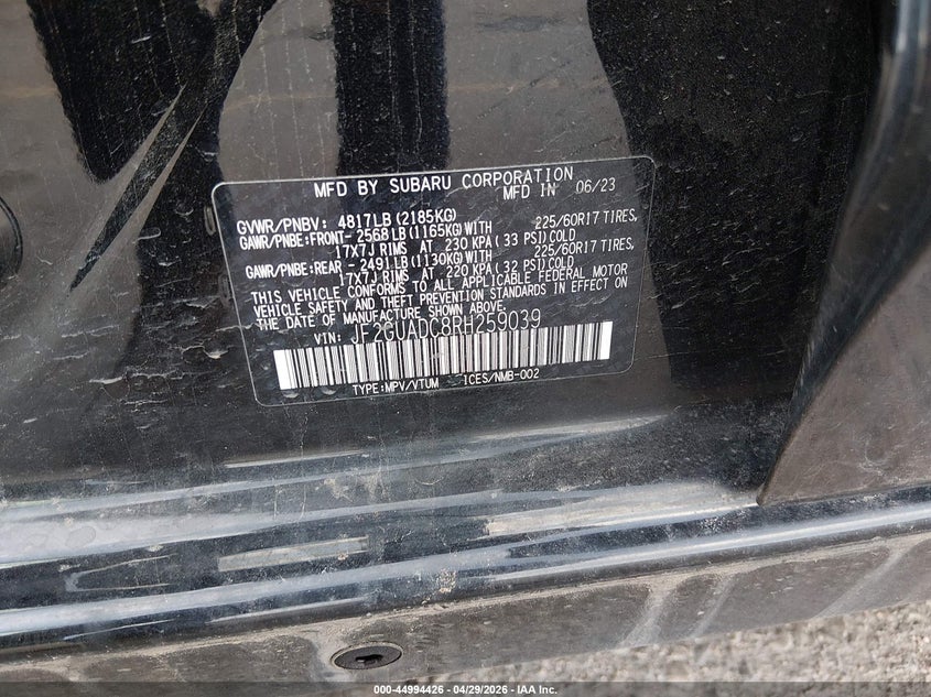 2024 Subaru Xv VIN JF2GUADC8RH259039 IAAI salvage auction — FRONT END, Salvage (Colorado), sold $4,650 on 2026-07-21 (photo 9)