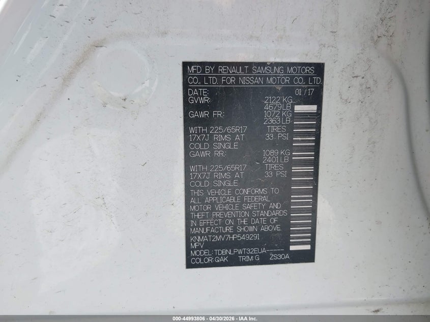 2017 Nissan Rogue VIN KNMAT2MV7HP549291 IAAI salvage auction — FRONT END, Salvage (Missouri), sold $500 on 2026-07-27 (photo 9)