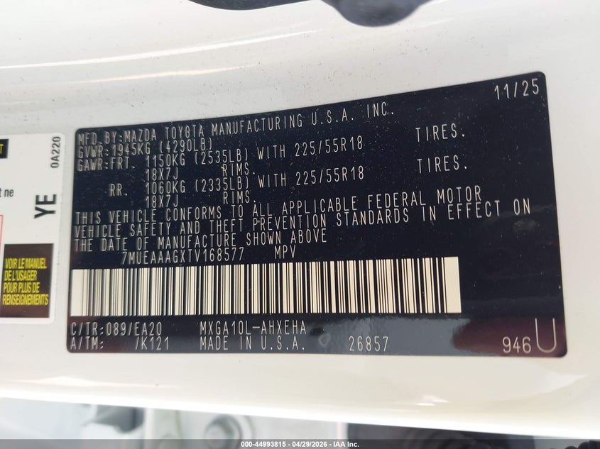 2026 Toyota Corolla cross VIN 7MUEAAAGXTV168577 IAAI salvage auction — LEFT REAR, Salvage (California), sold $10,200 on 2026-07-29 (photo 9)