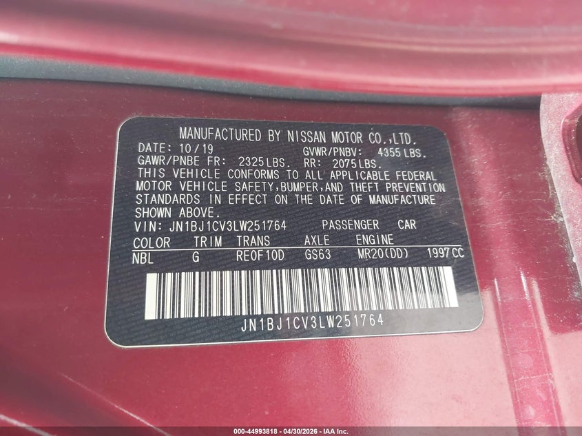 2020 Nissan Rogue sport VIN JN1BJ1CV3LW251764 IAAI salvage auction — RIGHT SIDE, Salvage (Texas), sold $1,500 on 2026-07-08 (photo 9)
