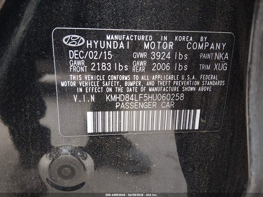 2017 Hyundai Elantra VIN KMHD84LF5HU060258 IAAI salvage auction — LEFT SIDE, Original (Texas), sold $4,800 on 2026-07-07 (photo 9)