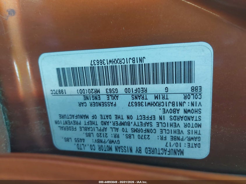 2017 Nissan Rogue VIN JN1BJ1CRXHW136637 IAAI salvage auction — FRONT END, Salvage - Greater Than 75% (Maryland), sold $1,550 on 2026-07-20 (photo 9)