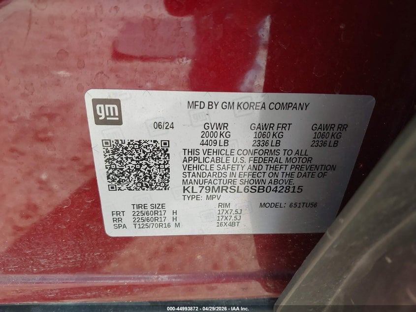 2025 Chevrolet Trailblazer VIN KL79MRSL6SB042815 IAAI salvage auction — FRONT END, Salvage Title, sold $4,950 on 2026-07-29 (photo 9)