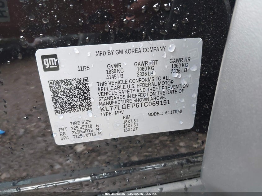 2026 Chevrolet Trax VIN KL77LGEP6TC069151 IAAI salvage auction — LEFT & RIGHT, Salvage (Alabama), sold $6,400 on 2026-07-22 (photo 9)