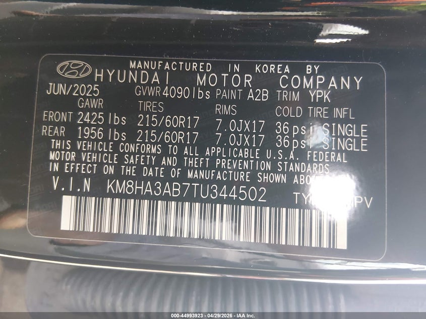 2026 Hyundai Kona VIN KM8HA3AB7TU344502 IAAI salvage auction — RIGHT SIDE, Salvage (Georgia), sold $7,150 on 2026-07-16 (photo 9)