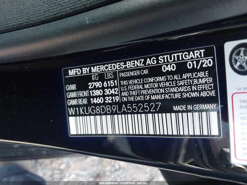 2020 Mercedes-benz S-klasse VIN W1KUG8DB9LA552527 IAAI salvage auction — REAR END, Salvage Title, sold $25,400 on 2026-07-15 (photo 9)