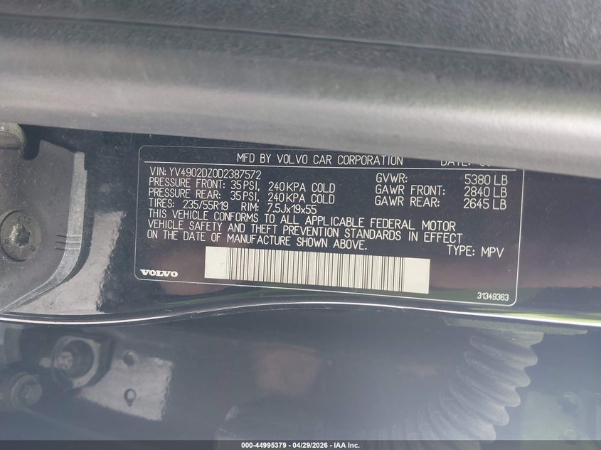 2013 Volvo Xc60 VIN YV4902DZ0D2387572 IAAI salvage auction — RIGHT FRONT, Salvage (Iowa), sold $575 on 2026-07-07 (photo 9)