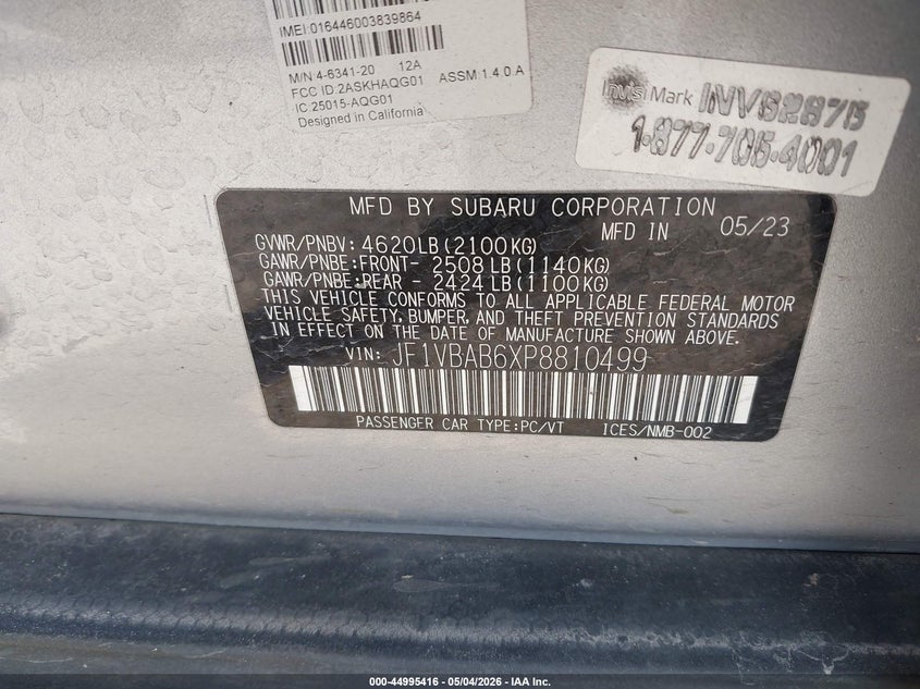 2023 Subaru Wrx VIN JF1VBAB6XP8810499 IAAI salvage auction — RIGHT FRONT, Wait Title, sold $5,950 on 2026-07-15 (photo 9)