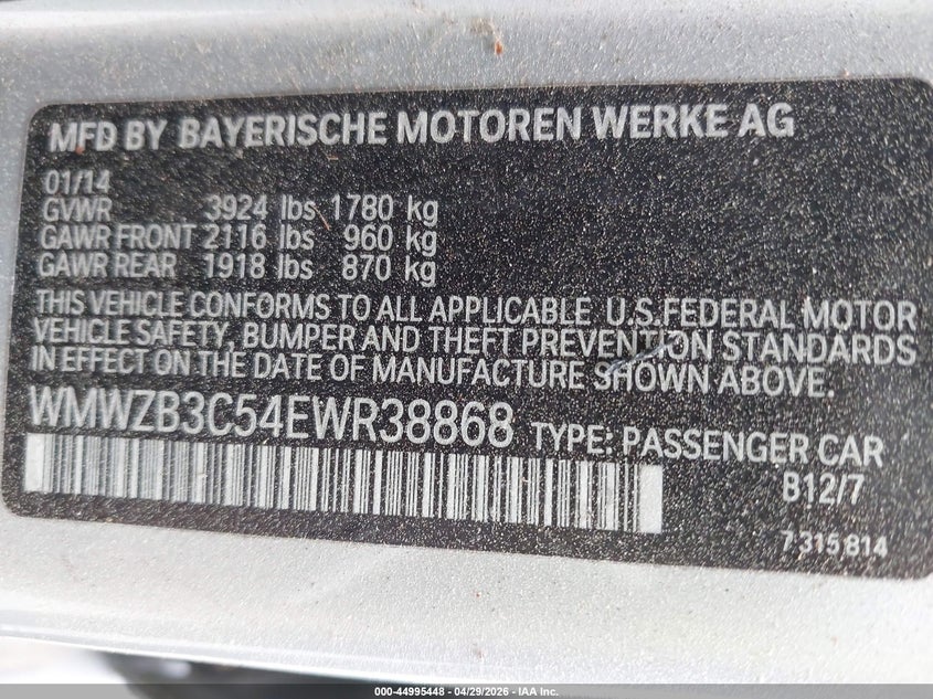 2014 Mini Countryman VIN WMWZB3C54EWR38868 IAAI salvage auction — NORMAL WEAR, Parts Only - Bill Of Sale (North Carolina), sold $400 on 2026-07-16 (photo 9)