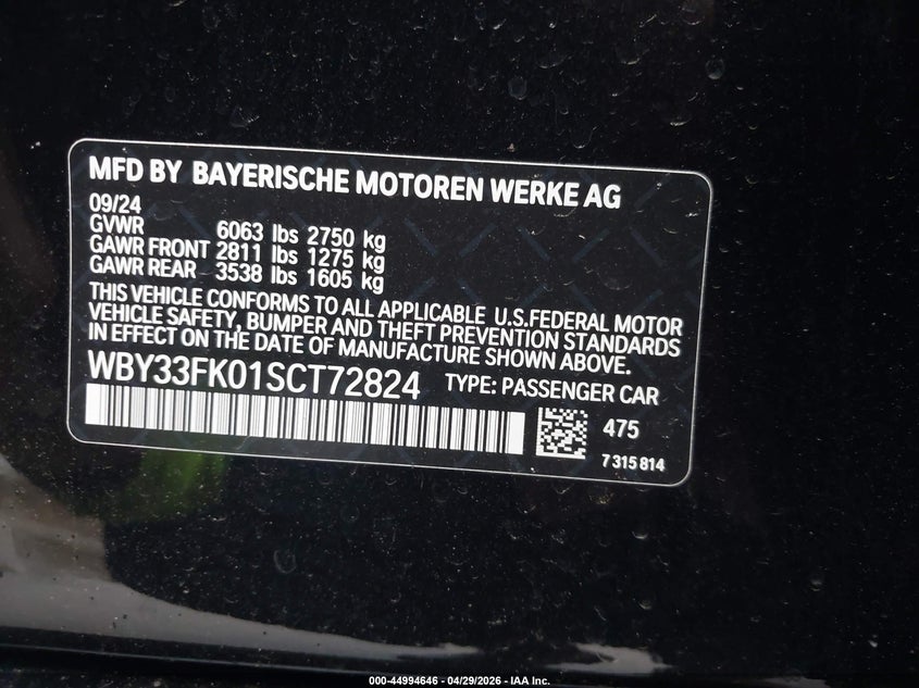 2025 BMW I5 VIN WBY33FK01SCT72824 IAAI salvage auction — SIDE, Original (Texas), sold $20,900 on 2026-07-29 (photo 9)