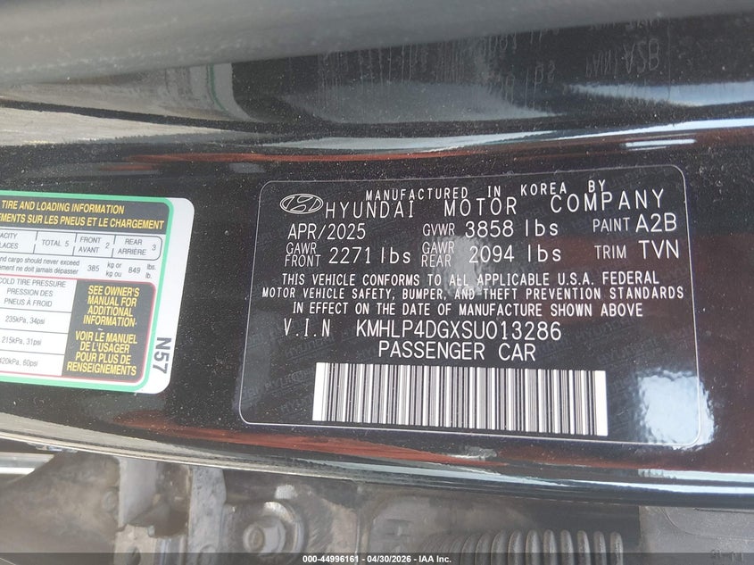 2025 Hyundai Elantra VIN KMHLP4DGXSU013286 IAAI salvage auction — RIGHT SIDE, Salvage (Tennessee), sold $4,700 on 2026-07-30 (photo 9)
