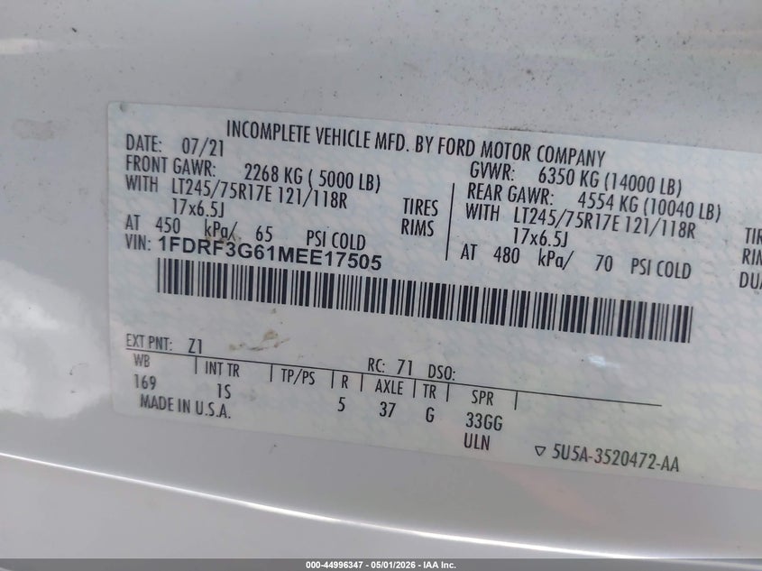 2021 Ford F-350 VIN 1FDRF3G61MEE17505 IAAI salvage auction — NORMAL WEAR, Clear (Arizona), sold $9,900 on 2026-07-29 (photo 8)