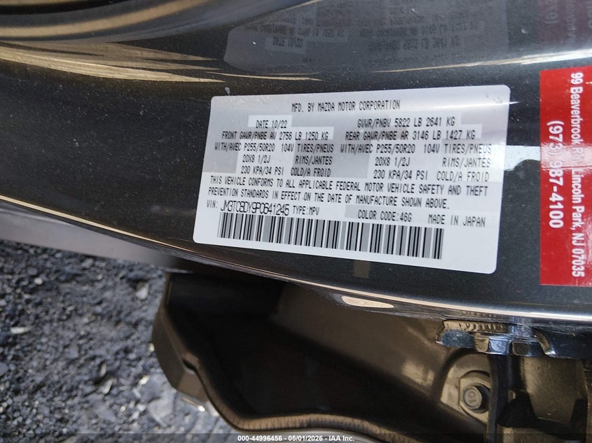 2023 Mazda Cx-9 VIN JM3TCBDY9P0641245 IAAI salvage auction — LEFT REAR, Salvage (New Jersey), sold $9,600 on 2026-07-29 (photo 9)