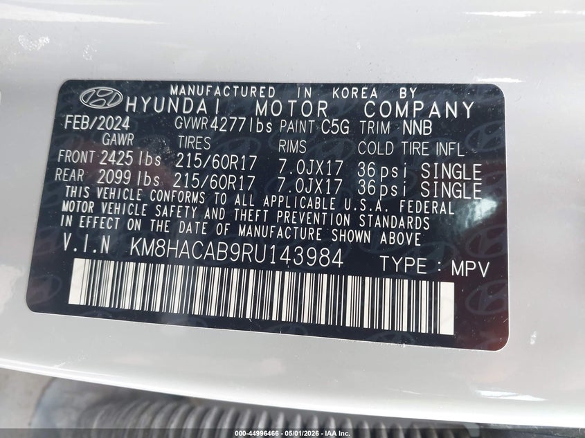 2024 Hyundai Kona VIN KM8HACAB9RU143984 IAAI salvage auction — REAR END, Salvage (Illinois), sold $7,200 on 2026-07-28 (photo 9)