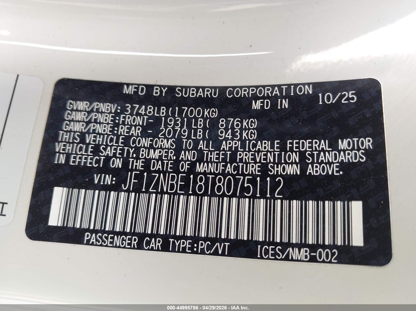 2026 Toyota Gr 86 VIN JF1ZNBE18T8075112 IAAI salvage auction — FRONT END, Salvage (Texas), sold $3,850 on 2026-07-22 (photo 9)
