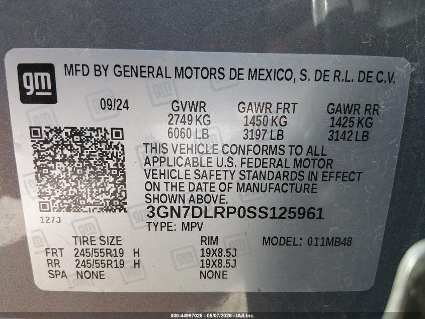 2025 Chevrolet Equinox VIN 3GN7DLRP0SS125961 IAAI salvage auction — HAIL, Salvage Title, sold $14,400 on 2026-08-20 (photo 9)