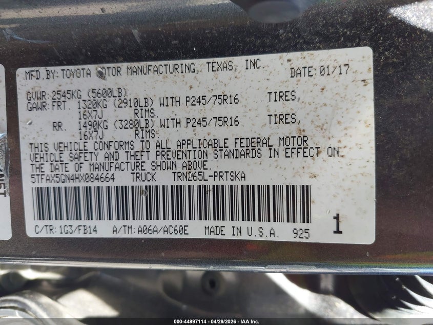 2017 Toyota Tacoma VIN 5TFAX5GN4HX084664 IAAI salvage auction — FRONT END, Salvage (Hawaii), sold $225 on 2026-07-28 (photo 9)