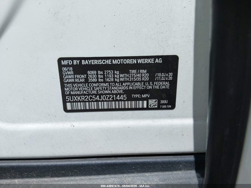 2018 BMW X5 VIN 5UXKR2C54J0Z21445 IAAI salvage auction — FRONT END, Salvage (Arizona), sold $4,400 on 2026-08-02 (photo 9)