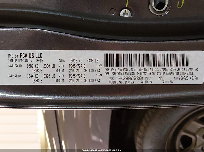2016 Jeep Liberty (patriot) VIN 1C4NJPBB3GD526930 IAAI salvage auction — FRONT END, Salvage (Oregon), sold $1,050 on 2026-07-09 (photo 9)