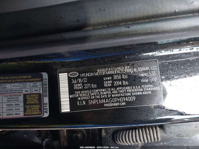 2023 Hyundai Elantra VIN 5NPLM4AG0PH094009 IAAI salvage auction — FRONT END, Original (Texas), sold $4,050 on 2026-07-23 (photo 9)