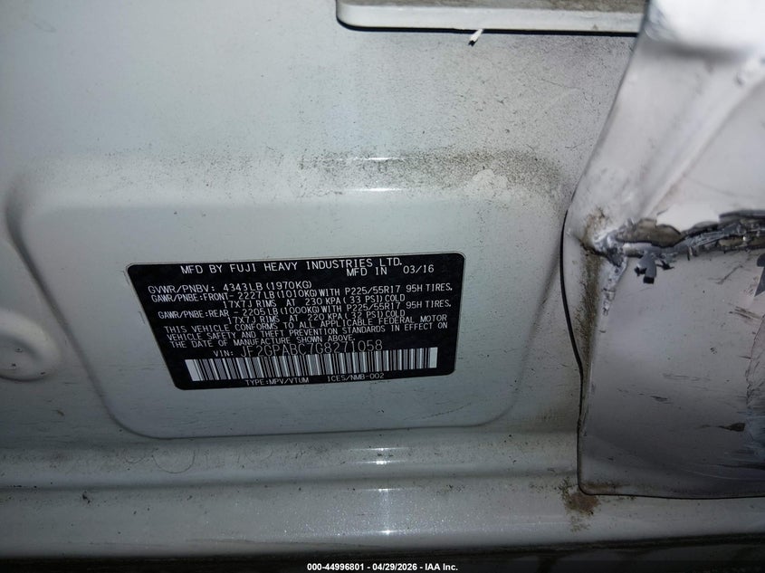 2016 Subaru Xv VIN JF2GPABC7G8271058 IAAI salvage auction — LEFT SIDE, Salvage Title, sold $2,450 on 2026-07-30 (photo 9)