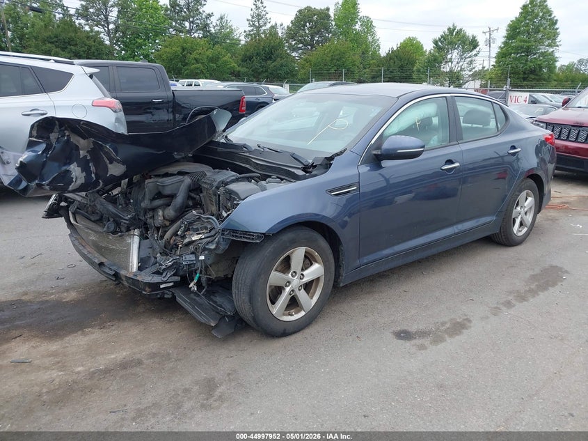 2015 Kia Optima VIN 5XXGM4A77FG471009 IAAI salvage auction — FRONT & REAR, Wait Title, sold $550 on 2026-07-06 (photo 2)