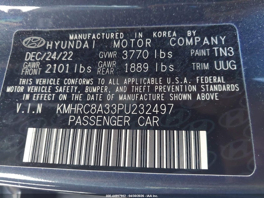 2023 Hyundai Venue VIN KMHRC8A33PU232497 IAAI salvage auction — HAIL, Salvage (Ohio), sold $6,500 on 2026-07-14 (photo 9)