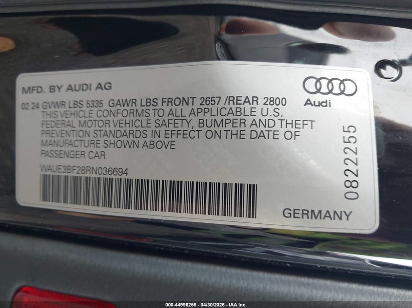 2024 Audi A6 VIN WAUE3BF28RN036694 IAAI salvage auction — LEFT SIDE, Mv-907A (New York), sold $15,025 on 2026-07-07 (photo 9)