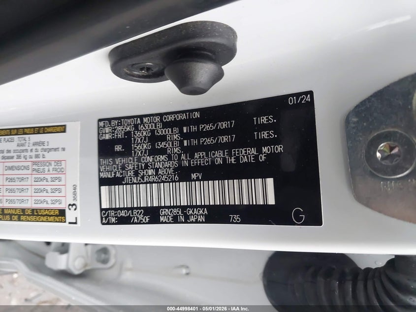 2024 Toyota 4runner VIN JTENU5JR4R6245216 IAAI salvage auction — LEFT REAR, Original (Texas), sold $22,000 on 2026-07-08 (photo 9)