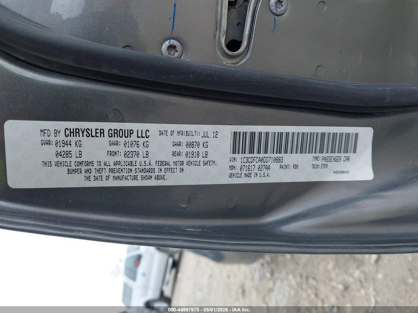 2013 Dodge Dart VIN 1C3CDFCA0DD710883 IAAI salvage auction — FRONT & REAR, Clear (Wisconsin), sold $275 on 2026-08-21 (photo 9)