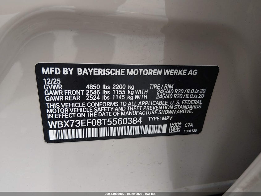 2026 BMW X1 VIN WBX73EF08T5560384 IAAI salvage auction — REAR END, Rebuildable (Florida), sold $16,450 on 2026-07-20 (photo 9)