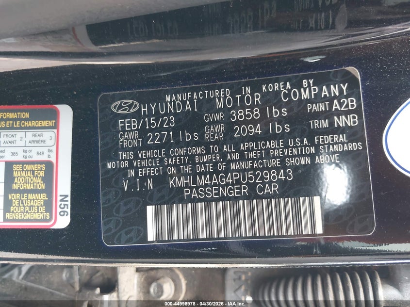 2023 Hyundai Elantra VIN KMHLM4AG4PU529843 IAAI salvage auction — REAR END, Clear (Oklahoma), sold $2,750 on 2026-07-15 (photo 9)