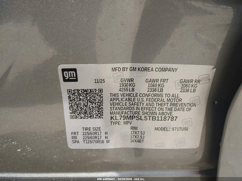 2026 Chevrolet Trailblazer VIN KL79MPSL5TB118787 IAAI salvage auction — ROLLOVER, Salvage (Texas), sold $25 on 2026-07-22 (photo 9)