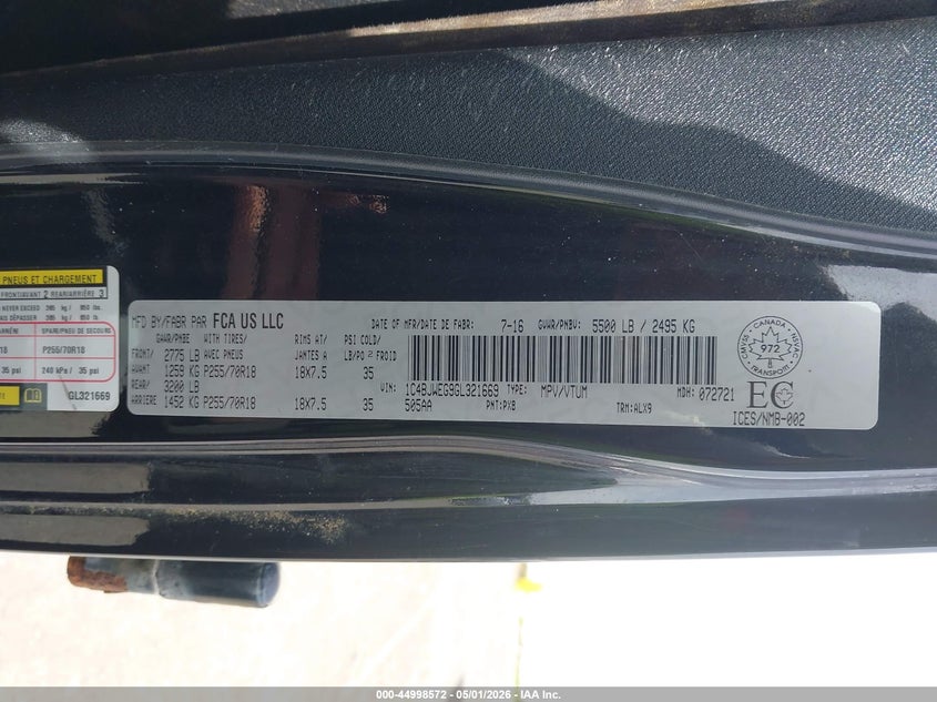 2016 Jeep Wrangler / VIN 1C4BJWEG9GL321669 IAAI salvage auction — BIO HAZARD, Salvage (Oregon), sold $3,975 on 2026-07-09 (photo 9)