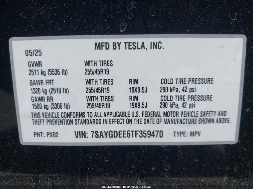 2026 Tesla Model y VIN 7SAYGDEE6TF359470 IAAI salvage auction — RIGHT SIDE, Wait Title, sold $18,200 on 2026-07-21 (photo 9)