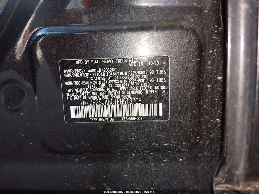 2014 Subaru Forester VIN JF2SJAHC1EH518705 IAAI salvage auction — FRONT END, Salvage (Missouri), sold $500 on 2026-07-23 (photo 9)