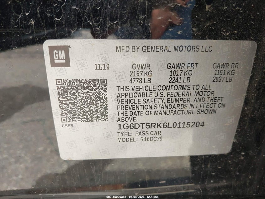 2020 Cadillac Ct5 VIN 1G6DT5RK6L0115204 IAAI salvage auction — FRONT END, Salvage Title, sold $7,100 on 2026-07-28 (photo 9)