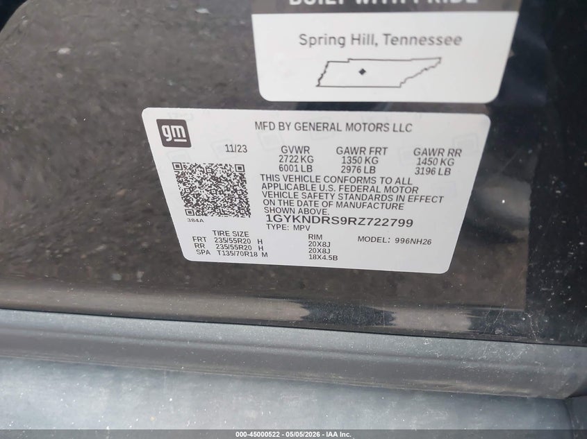 2024 Cadillac Xt5 VIN 1GYKNDRS9RZ722799 IAAI salvage auction — LEFT FRONT, Clear (Michigan), sold $11,500 on 2026-07-08 (photo 9)