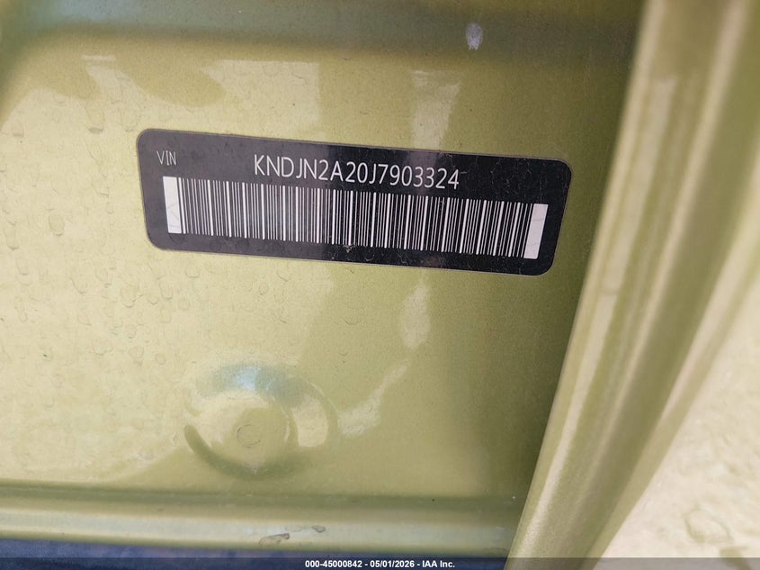 2018 Kia Soul VIN KNDJN2A20J7903324 IAAI salvage auction — NORMAL WEAR, Salvage (Texas), sold $1,050 on 2026-07-28 (photo 9)