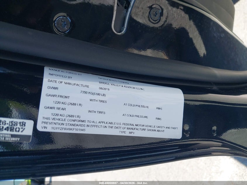2019 Cadillac Xt4 VIN 1GYFZFR49KF101945 IAAI salvage auction — FRONT END, Salvage Title, sold $7,375 on 2026-08-18 (photo 9)