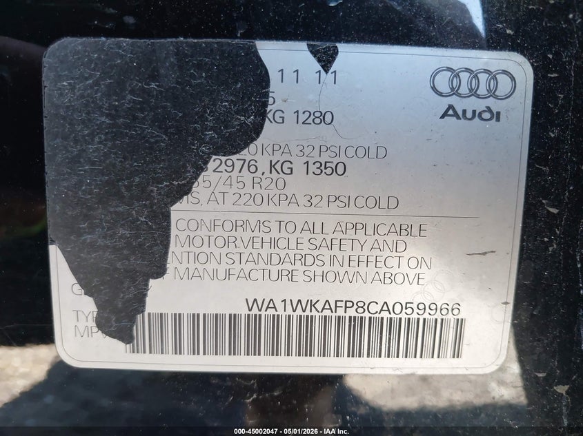 2012 Audi Q5 VIN WA1WKAFP8CA059966 IAAI salvage auction — RIGHT SIDE, Mv-907A (New York), sold $450 on 2026-07-07 (photo 9)