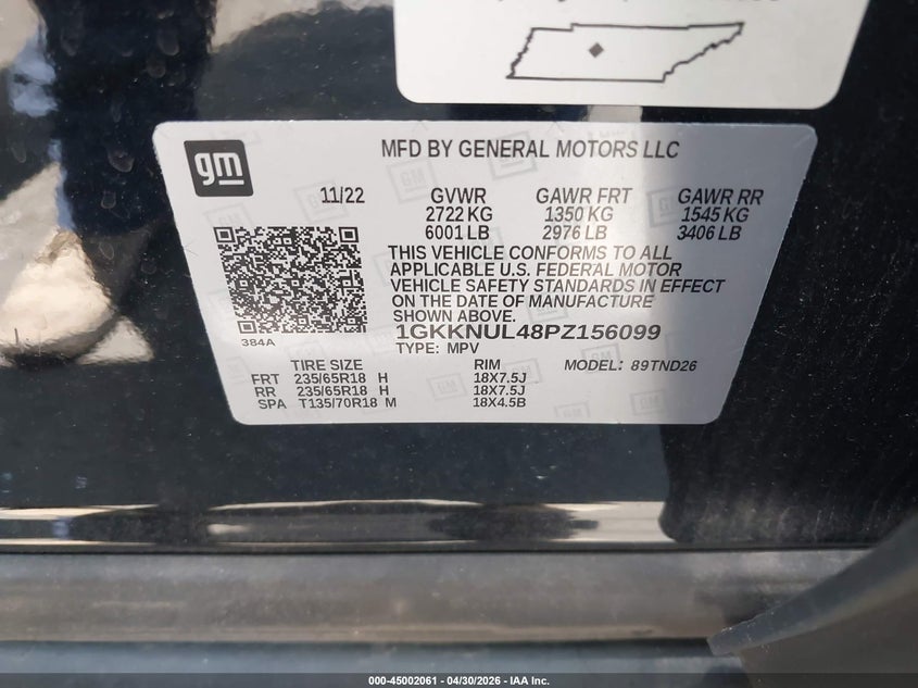 2023 Gmc Acadia VIN 1GKKNUL48PZ156099 IAAI salvage auction — FRONT END, Salvage Title, sold $5,800 on 2026-07-10 (photo 9)