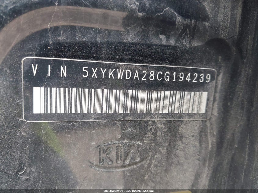 2012 Kia Sorento VIN 5XYKWDA28CG194239 IAAI salvage auction — FRONT END, Wait Title, sold $1,450 on 2026-07-15 (photo 9)