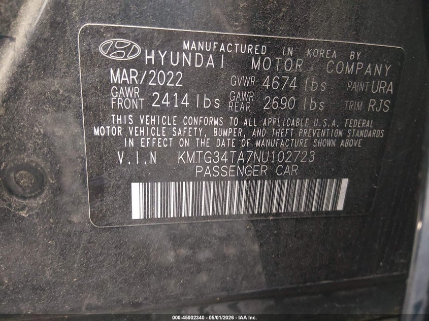 2022 Genesis G70 VIN KMTG34TA7NU102723 IAAI salvage auction — RIGHT REAR, Wait Title, sold $7,050 on 2026-07-24 (photo 9)