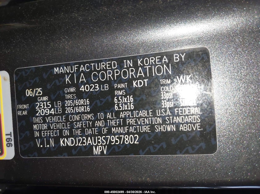 2025 Kia Soul VIN KNDJ23AU3S7957802 IAAI salvage auction — SIDE, Salvage (Arizona), sold $6,200 on 2026-07-18 (photo 9)