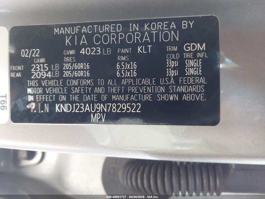 2022 Kia Soul VIN KNDJ23AU9N7829522 IAAI salvage auction — RIGHT FRONT, Salvage (Ohio), sold $2,100 on 2026-07-29 (photo 9)