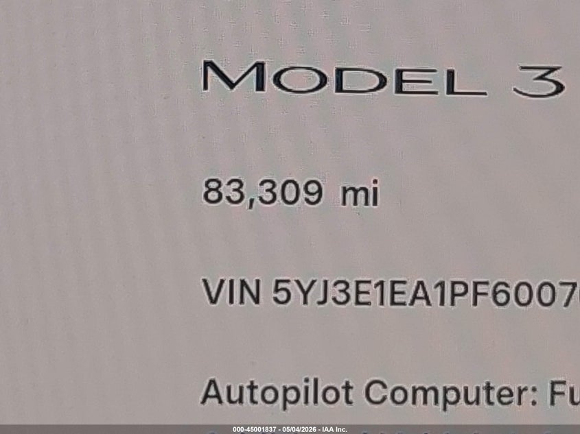 2023 Tesla Model 3 VIN 5YJ3E1EA1PF600706 IAAI salvage auction — REAR END, Original (Texas), sold $7,600 on 2026-07-23 (photo 7)